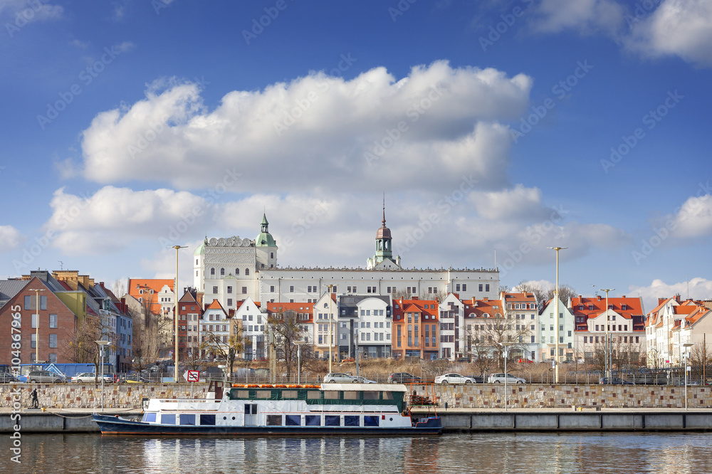 Szczecin old town seen from the Odra River, Poland