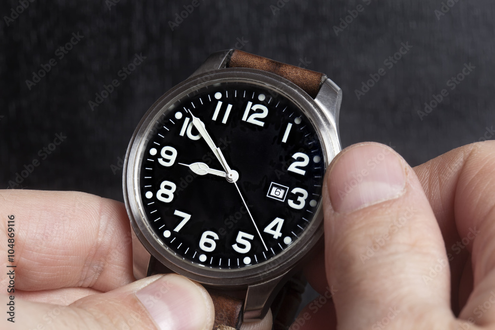 Man hand watch with leather strap Man hand watch with leather strap