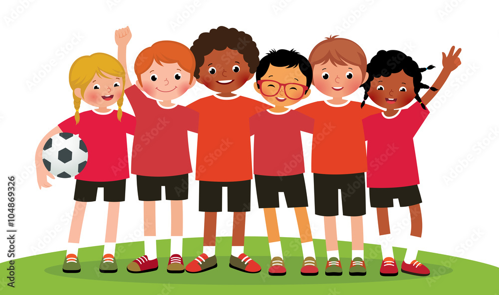 Obraz premium Stock vector illustration international group kids soccer team o