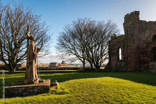 St Aidan statue in Lindisfarne Priory on Holy Island photo