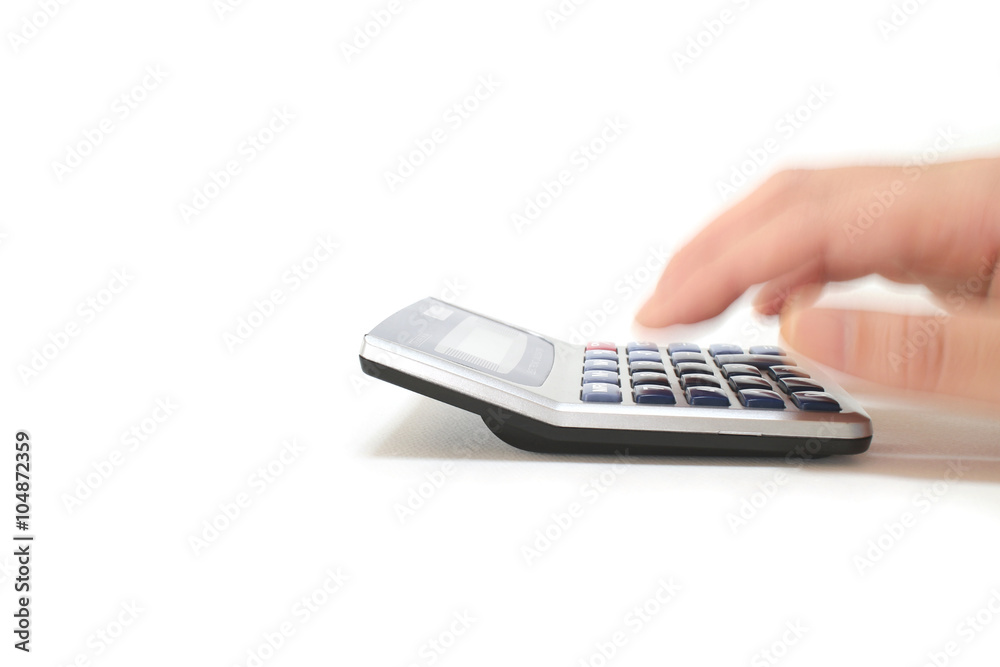 calculator and male hand in the white #2