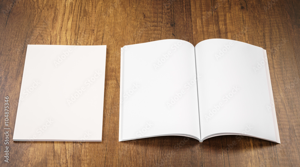 Blank catalog, magazines,book mock up on wood background Blank catalog, magazines,book mock up on wood background