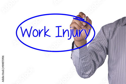 Business concept Hand writing Work Injury on visual screen photo