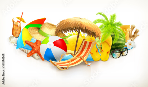 Summer, beach set, vector illustration