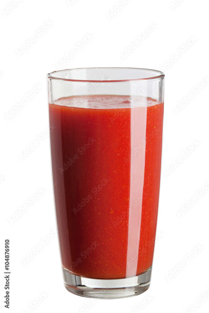 Fresh red tomato juice in a glass isolated on white background Fresh red tomato juice in a glass isolated on white background