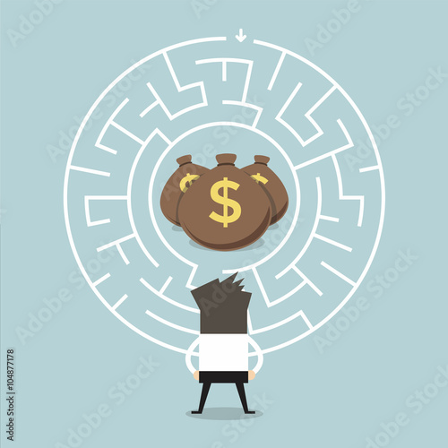 Businessman wanting to enter a money maze vector