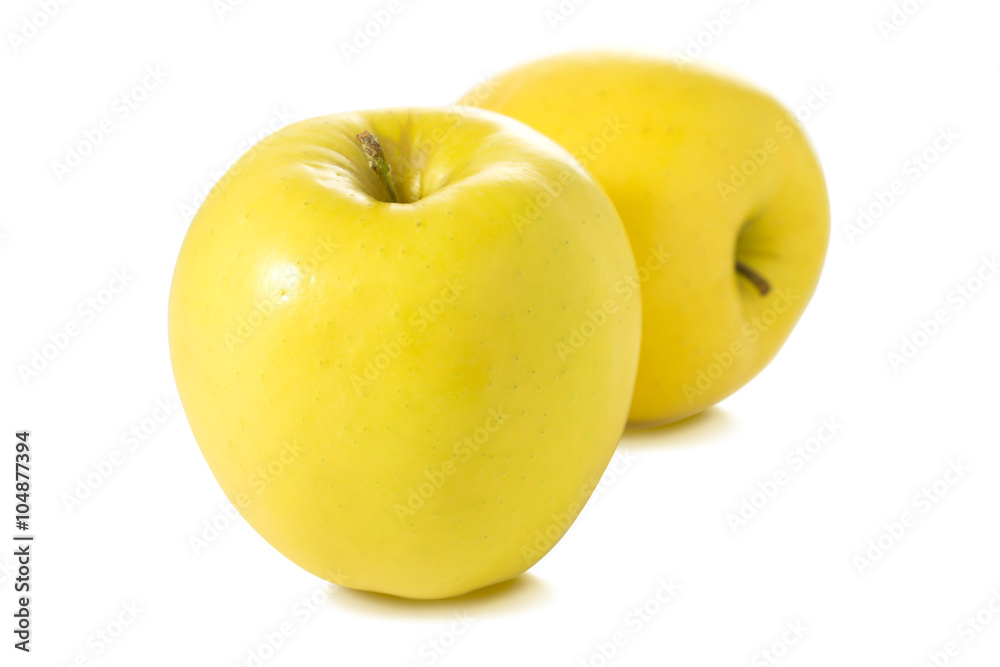 Two fresh yellow apple isolated on white background. Two fresh yellow apple isolated on white background.