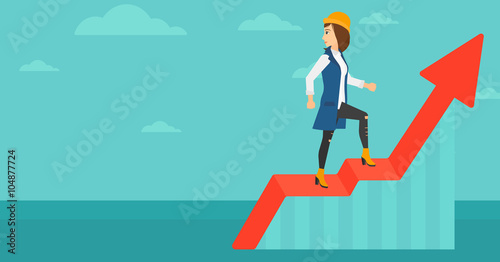 Woman standing on uprising chart.
