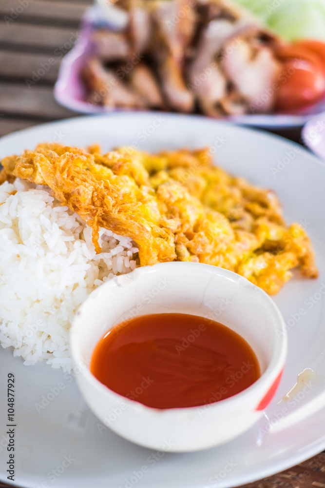 rice and omelet it's popular traditional Thai style food rice and omelet it's popular traditional Thai style food