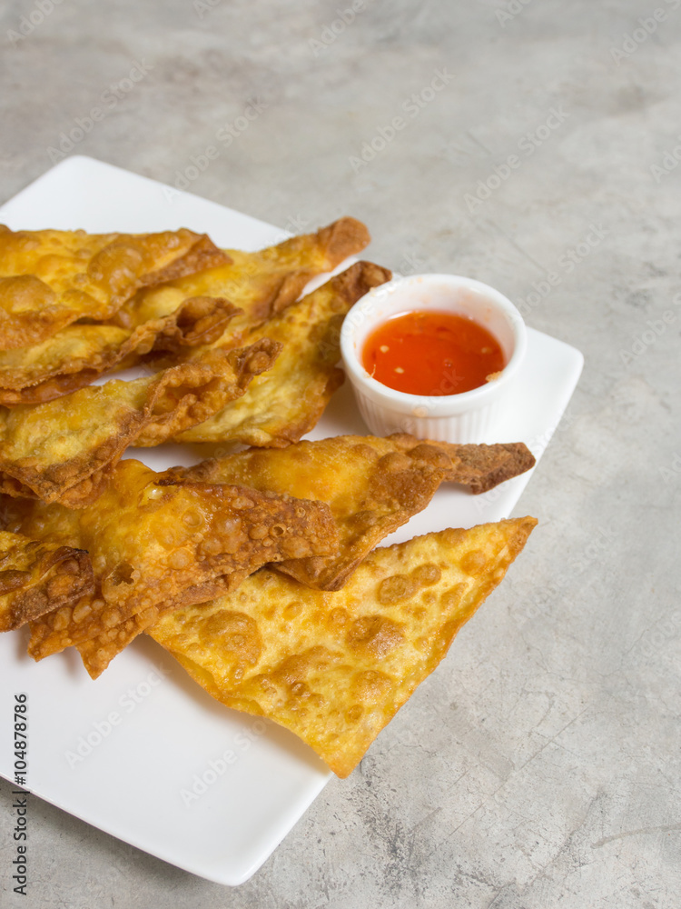 wonton fried with spicy sauce Thai style appetizer wonton fried with spicy sauce Thai style appetizer