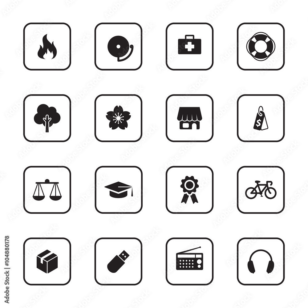 black flat safety and miscellaneous icon set with rounded rectangle frame for web design, user interface (UI), infographic and mobile application (apps) black flat safety and miscellaneous icon set with rounded rectangle frame for web design, user interface (UI), infographic and mobile application (apps)