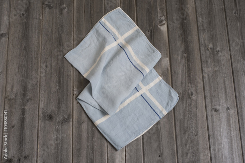 Blue Cloth Towel with White and Dark Blue Intersecting Bands