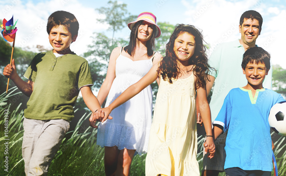Family Playing Outdoors Children Field Concept Family Playing Outdoors Children Field Concept