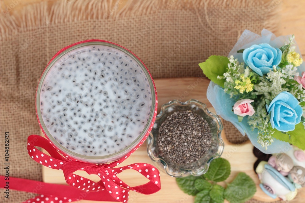 Chia seeds with milk and fresh strawberries. Chia seeds with milk and fresh strawberries.