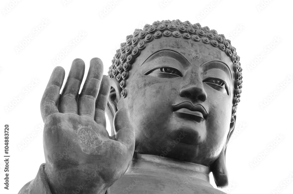Close up of the giant Big Buddha in Black & White, Lantau Island - Hong Kong.  China