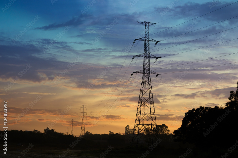 Fototapeta premium Silhouette of high voltage post