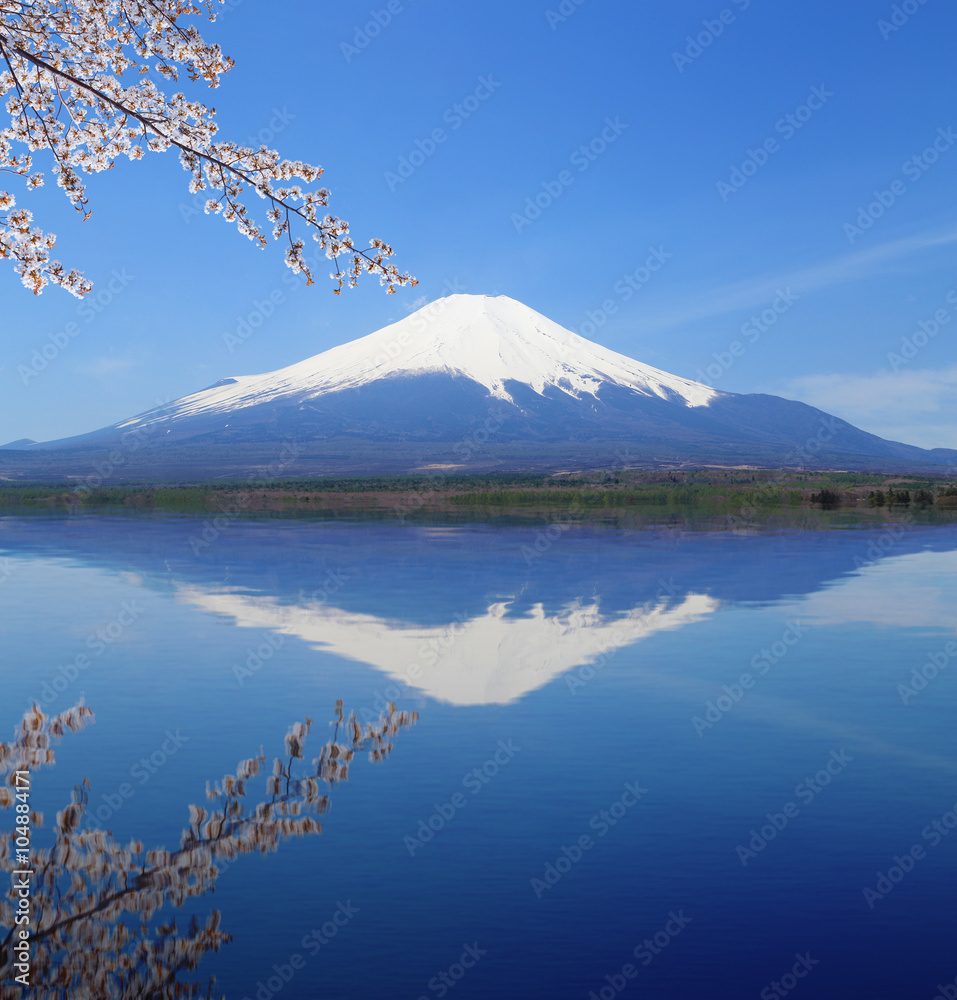 Mt.Fuji with water reflection at Lake Yamanaka, Japan