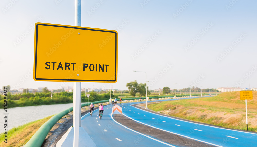 Start point billboard with blank space on bike land background. Start point billboard with blank space on bike land background.