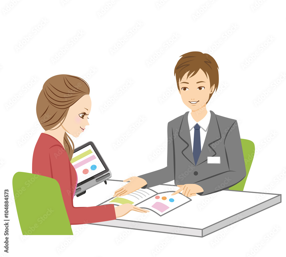 説明を受ける女性 説明を受ける女性