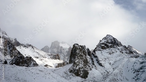 Panoramic view of the winter mountains. Kyrgyzstan.Ala-Archa. 