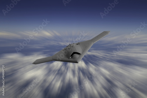 Unmanned Drone flying high with blur effect background photo