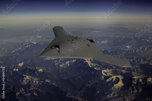 Unmanned Drone flying high over mountains