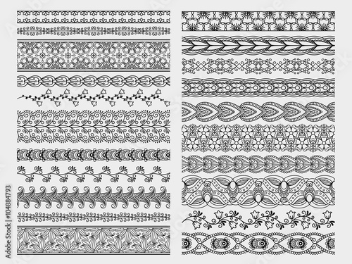Hand drawn floral borders. Doodle vector borders set