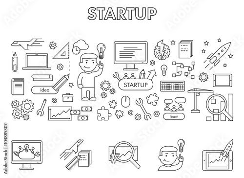 Vector line design concept web banner for startup.