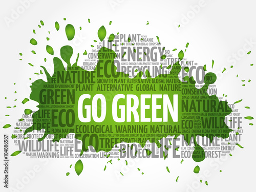 Go Green word cloud, conceptual green ecology background