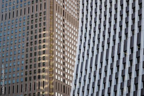 Close Up Of Two Building In Central Business District Tokyo