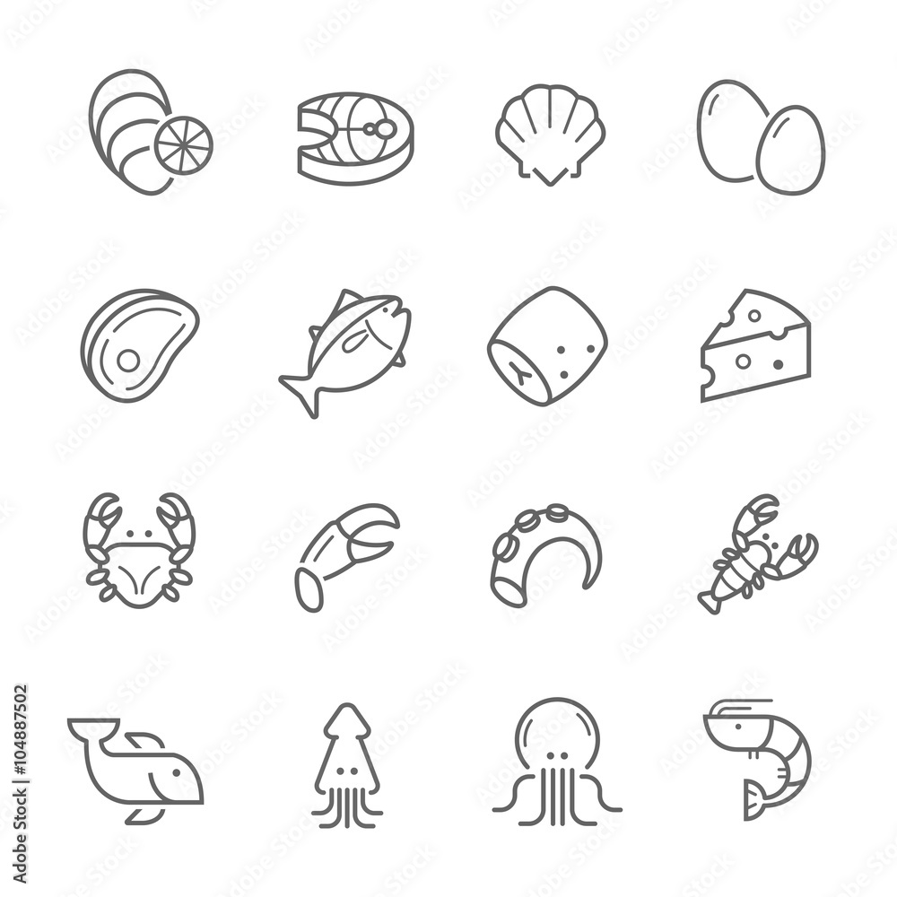Lines icon set - raw food material vector illustration