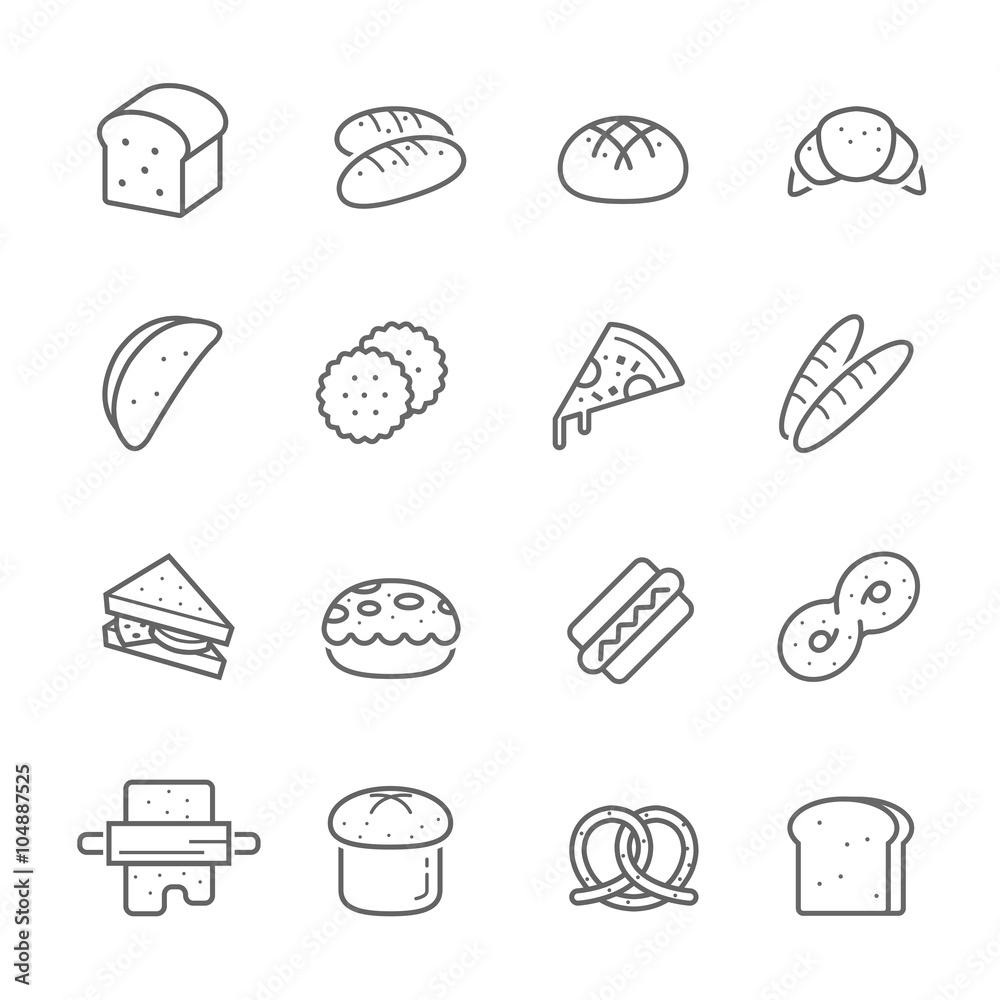 Lines icon set - bread and bakery vector illustration Lines icon set - bread and bakery vector illustration