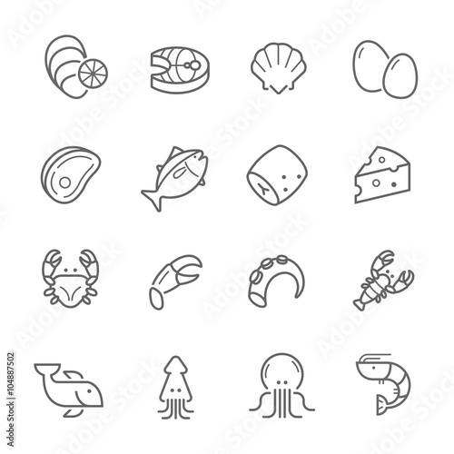 Lines icon set - raw food material vector illustration