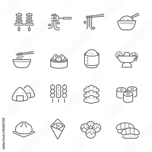 Lines icon set - Eastern food vector illustration