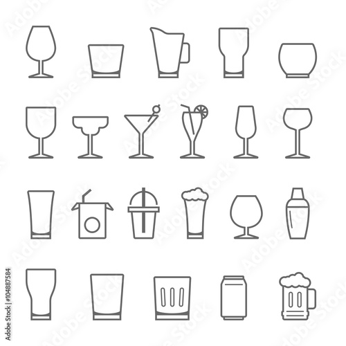 Lines icon set - glass and beverage vector illustration