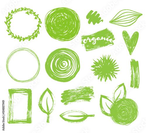 Hand drawn vector green frames set. Eco, bio, organic logo design