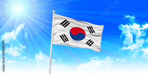 韓国　 国旗　空　背景