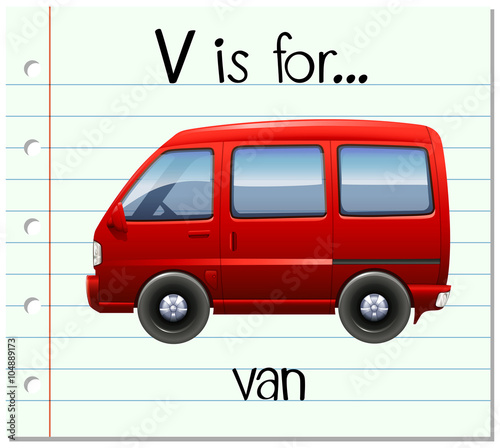 Flashcard letter V is for van
