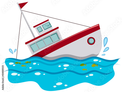 Fishing boat sinking in the ocean