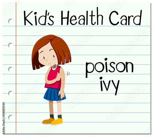 Health card with girl having poison ivy