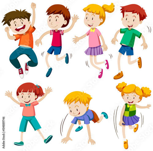 Boys and girls in different actions
