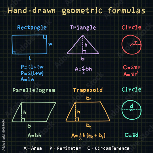 Hand-drawn geometric formulas