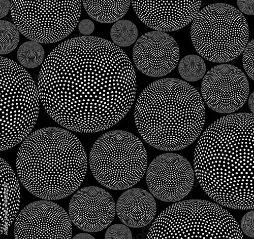 dotted sphere floating, illustration of a microscope view of tiny life forms in black and white.