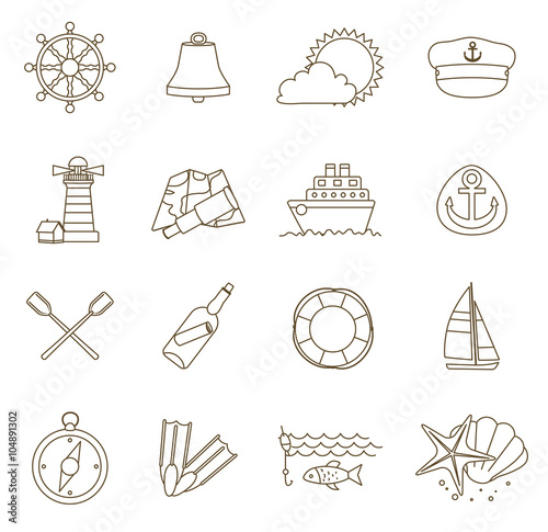 set of thin line nautical icons. outline vector with adjustable stroke