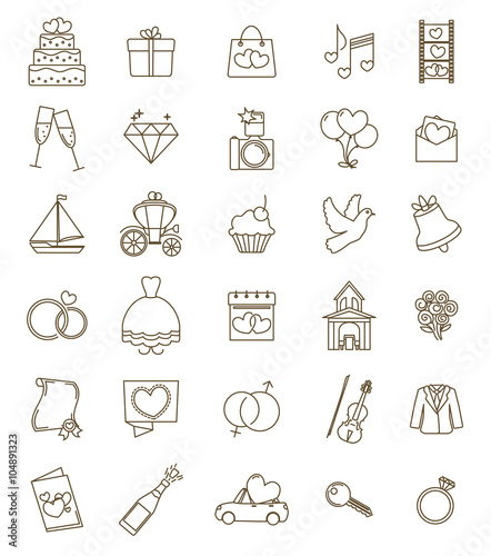 Thin line icons wedding set. Outline with adjustable stroke
