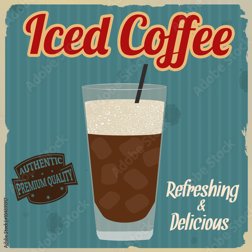 Iced coffee retro poster photo