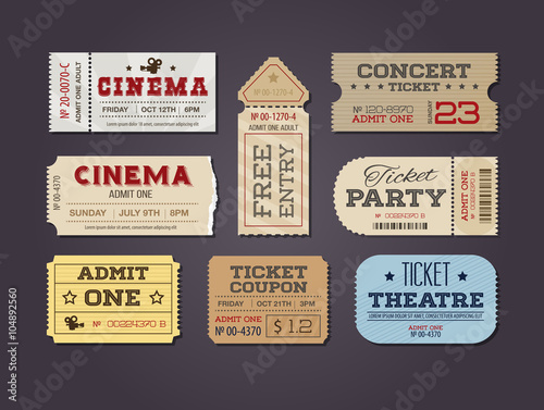 Theater and cinema Tickets & Coupons. A collection of  vector Ti