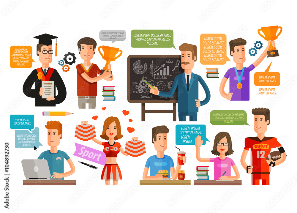 School, College or student, teacher set of icons. vector illustration