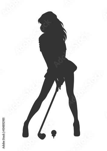 Silhouette  of sport beautiful  woman golfer ready to hit the ball.