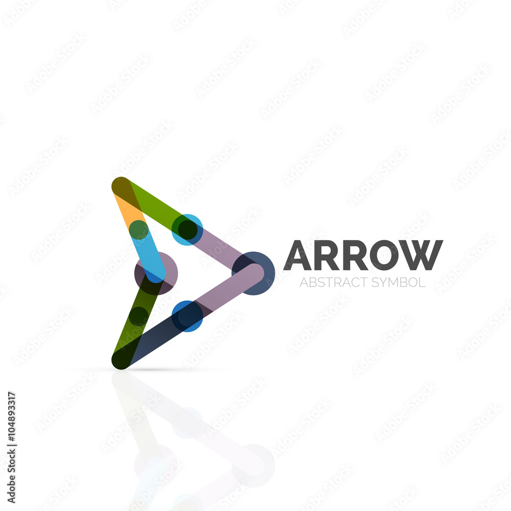 Linear arrow abstract logo, connected multicolored segments of lines in directional pointer figure